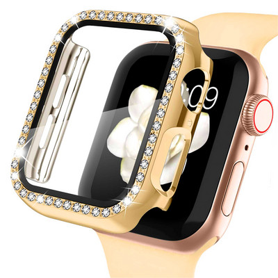 Stiklas + laikrodžio dangtelis, skirtas Apple Watch 45mm 41mm 40mm 44mm 38mm 42mm Bling Case Deimantinė buferio apsauga, skirta iwatchSE 8 7 6 5 4 3 2 1