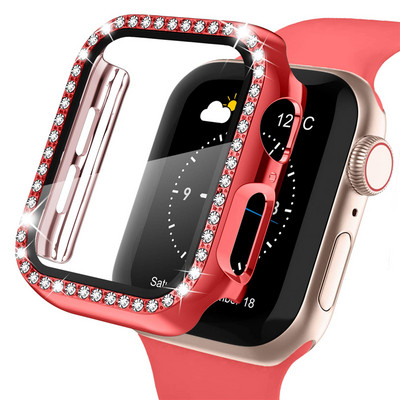 Stiklas + laikrodžio dangtelis, skirtas Apple Watch 45mm 41mm 40mm 44mm 38mm 42mm Bling Case Deimantinė buferio apsauga, skirta iwatchSE 8 7 6 5 4 3 2 1