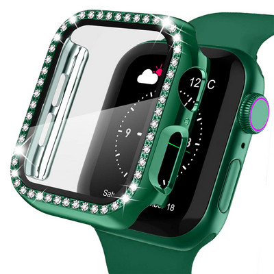 Stiklas + laikrodžio dangtelis, skirtas Apple Watch 45mm 41mm 40mm 44mm 38mm 42mm Bling Case Deimantinė buferio apsauga, skirta iwatchSE 8 7 6 5 4 3 2 1