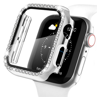 Stiklas + laikrodžio dangtelis, skirtas Apple Watch 45mm 41mm 40mm 44mm 38mm 42mm Bling Case Deimantinė buferio apsauga, skirta iwatchSE 8 7 6 5 4 3 2 1