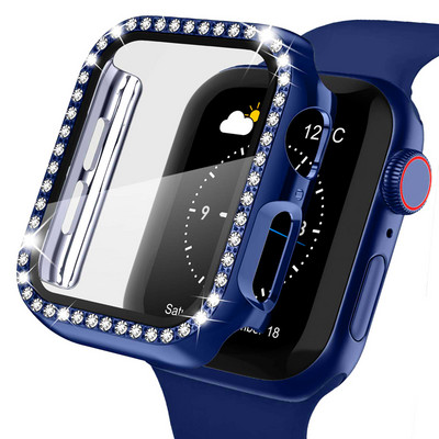 Stiklas + laikrodžio dangtelis, skirtas Apple Watch 45mm 41mm 40mm 44mm 38mm 42mm Bling Case Deimantinė buferio apsauga, skirta iwatchSE 8 7 6 5 4 3 2 1
