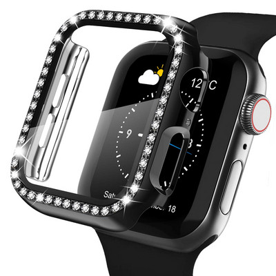 Stiklas + laikrodžio dangtelis, skirtas Apple Watch 45mm 41mm 40mm 44mm 38mm 42mm Bling Case Deimantinė buferio apsauga, skirta iwatchSE 8 7 6 5 4 3 2 1