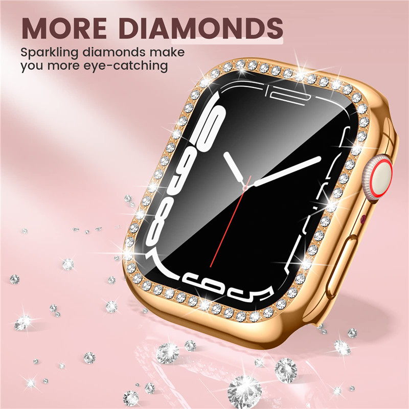 Stiklas + laikrodžio dangtelis, skirtas Apple Watch 45mm 41mm 40mm 44mm 38mm 42mm Bling Case Deimantinė buferio apsauga, skirta iwatchSE 8 7 6 5 4 3 2 1