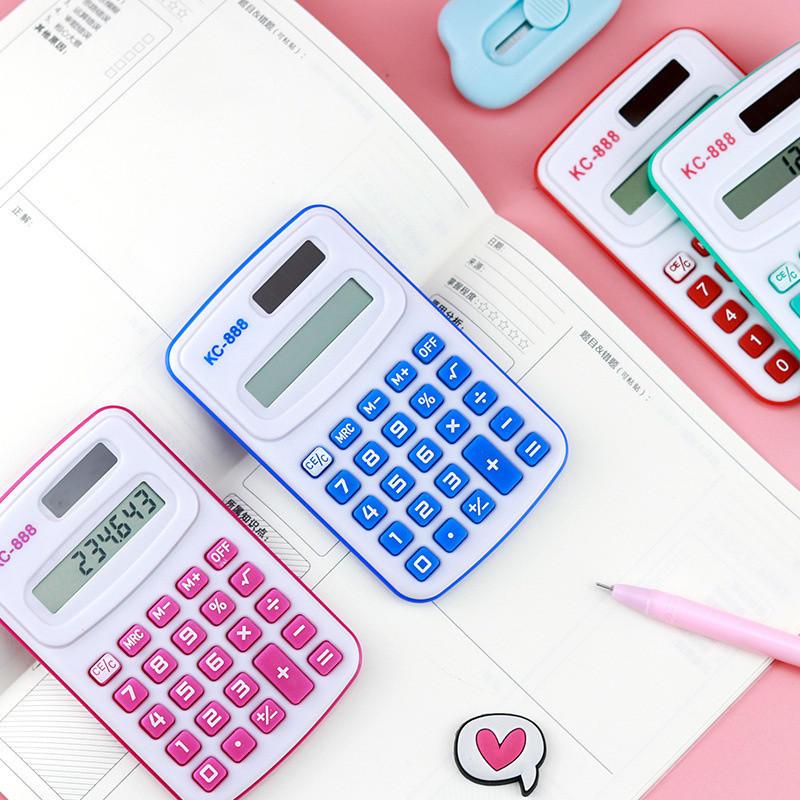 Mini kalkulators Bērnu pārnēsājams kalkulators Candy krāsu dizains jauks 8 ciparu LED Calculatrice studentu kalkulators