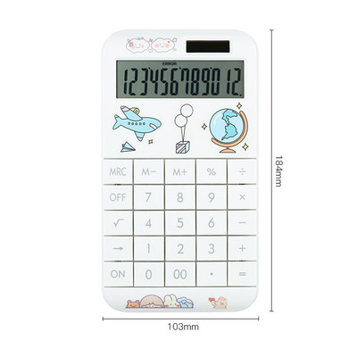 Cute Cartoon Calculator Fashion Student Portable Calculator Small Solar Financial Cashier Girl 12-bit Computer Dual Power System