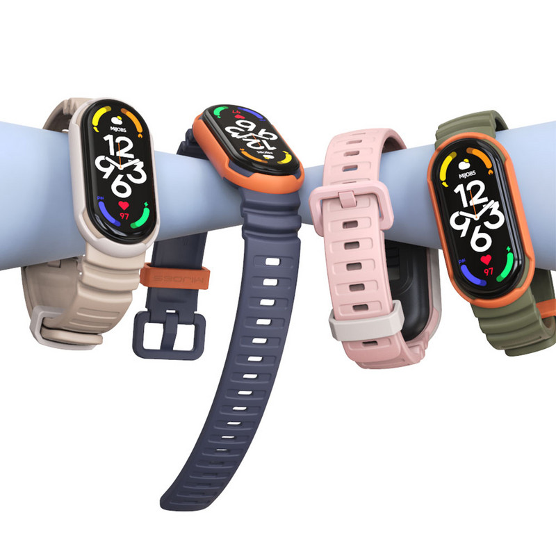 Dirželis, skirtas Mi Band 8 apyrankei Mi Band 7 dirželis, silikonas, suderinamas su MiBand 5 6 Vyriška, kvėpuojanti guminė laikrodžio apyrankė