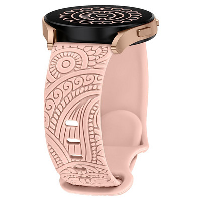 20 mm gėlėmis išgraviruota silikoninė apyrankė, skirta Samsung Galaxy Watch 4/5 juosta 40 mm 44 mm / laikrodis 3 41 mm / aktyvus 2 / laikrodis 4 klasikinis 42 mm 46 mm