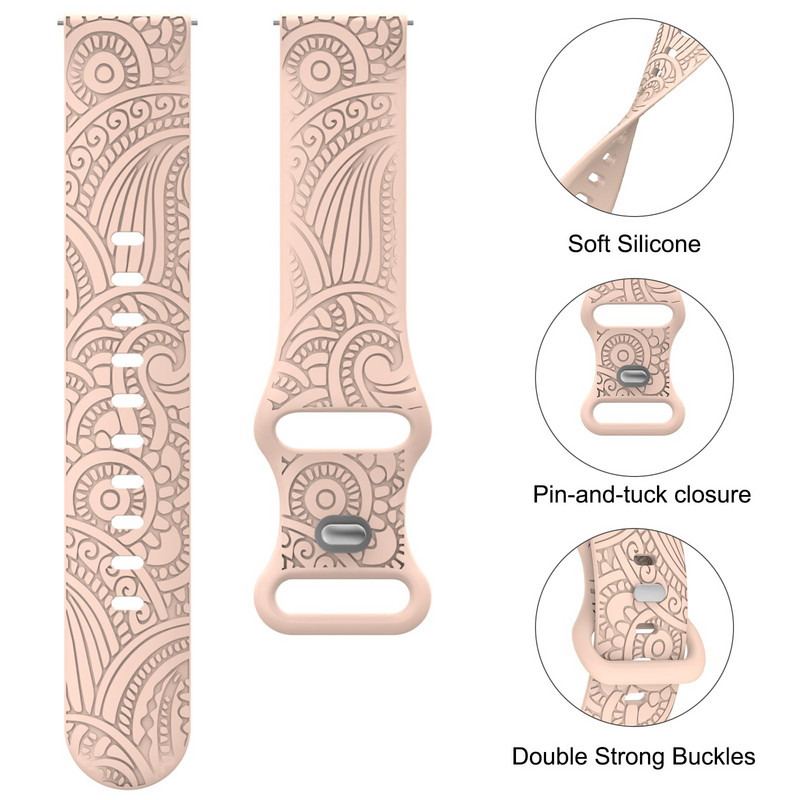 20 mm gėlėmis išgraviruota silikoninė apyrankė, skirta Samsung Galaxy Watch 4/5 juosta 40 mm 44 mm / laikrodis 3 41 mm / aktyvus 2 / laikrodis 4 klasikinis 42 mm 46 mm