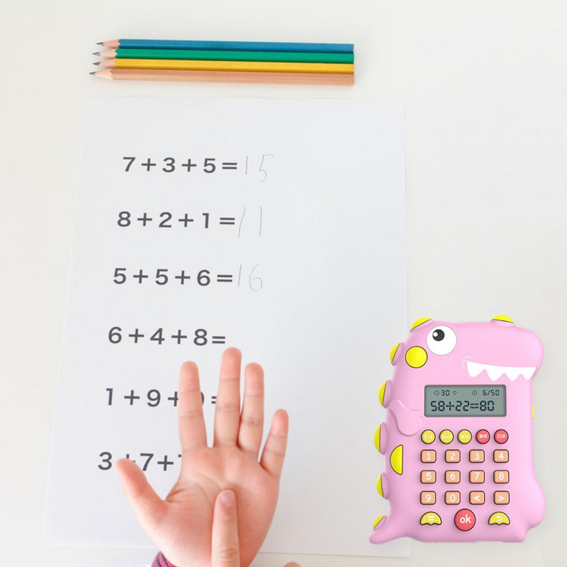 Skaitmeninis skaičiuotuvas Dinozauro formos įkraunamas LCD ekranas Vaikų ankstyvojo ugdymo pradinių klasių mokiniams Aritmetikos mokymas