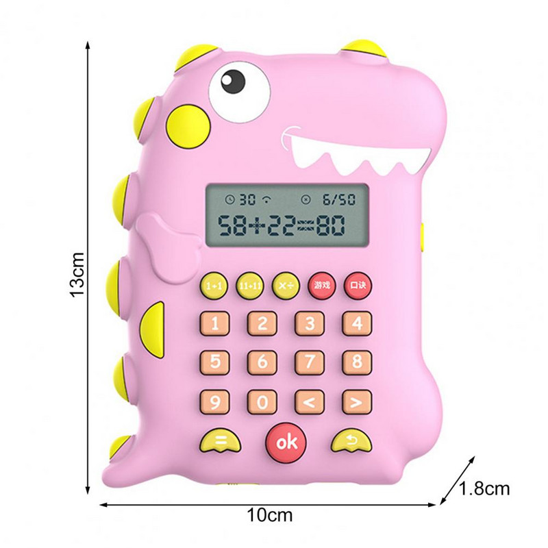 Skaitmeninis skaičiuotuvas Dinozauro formos įkraunamas LCD ekranas Vaikų ankstyvojo ugdymo pradinių klasių mokiniams Aritmetikos mokymas