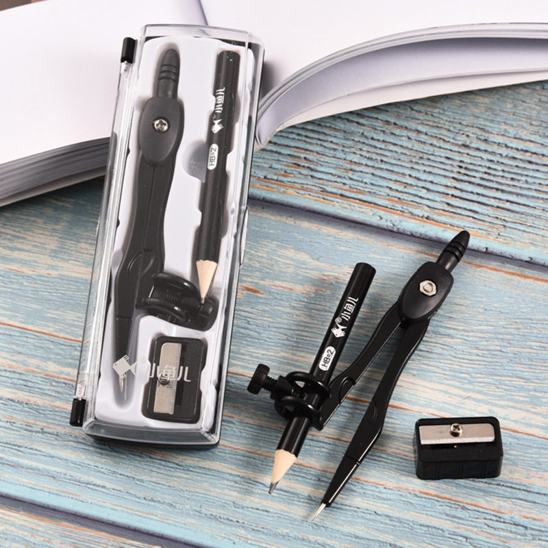 3 vnt. metalinių kompasų rinkinys su pieštukų drožtuvu, skirtas meno dizainui piešti Biuro mokyklos mokinio egzamino matematikos geometrijos piešimo reikmenys