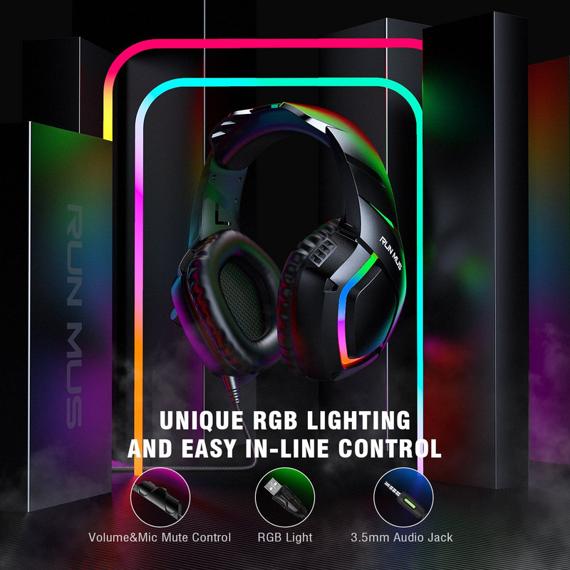 RGB laidinės žaidimų ausinės 3,5 mm Plug Gamer ausinės su 7.1 erdviniu garsu, skirtos asmeniniam kompiuteriui nešiojamam kompiuteriui PS4 PS5 XBox jungiklis
