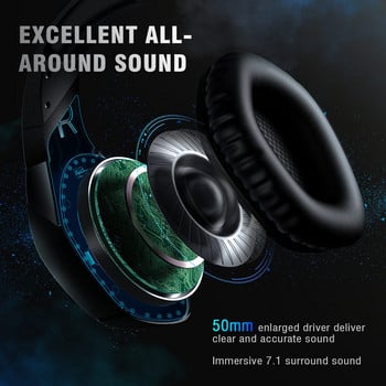 RUNMUS K1B Ενσύρματα ακουστικά gaming 3,5mm Surround Sound Overear LED RGB Ακουστικά με μικρόφωνο PC Laptop PS5 Gamer