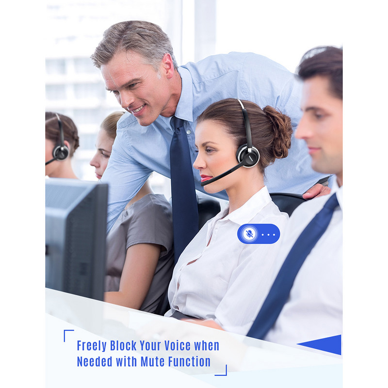 Mpow HC3 Bluetooth 5.0 ausinės su dvigubu triukšmu slopinamuoju mikrofonu, skaidraus belaidžio ir laidinio ausinės, skirtos nešiojamiesiems kompiuteriams skambučių centro telefonams