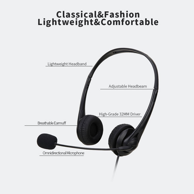 Ενσύρματα ακουστικά υπολογιστή 3,5 χιλιοστών Ακουστικά για φορητό υπολογιστή USB γενικής χρήσης με μικρόφωνο ακύρωσης θορύβου για βιντεοδιάσκεψη διδασκαλίας δικτύου συνομιλίας