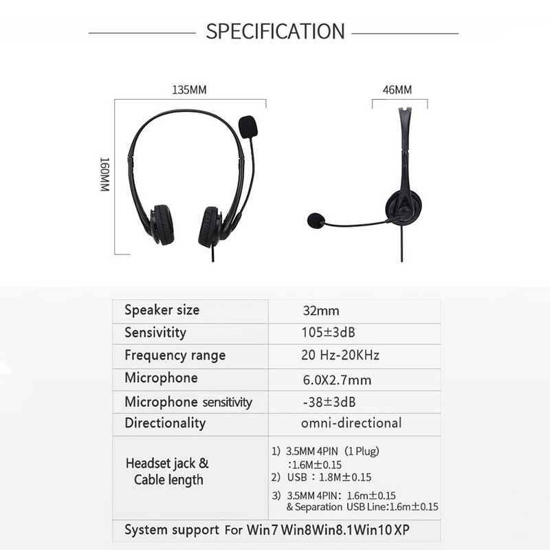 Ενσύρματα ακουστικά υπολογιστή 3,5 χιλιοστών Ακουστικά για φορητό υπολογιστή USB γενικής χρήσης με μικρόφωνο ακύρωσης θορύβου για βιντεοδιάσκεψη διδασκαλίας δικτύου συνομιλίας