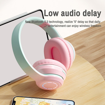 Сгъваеми безжични Bluetooth слушалки с микрофон LED светлина Големи слушалки Каска за игри Стерео музикални слушалки За мобилен телефон Лаптоп