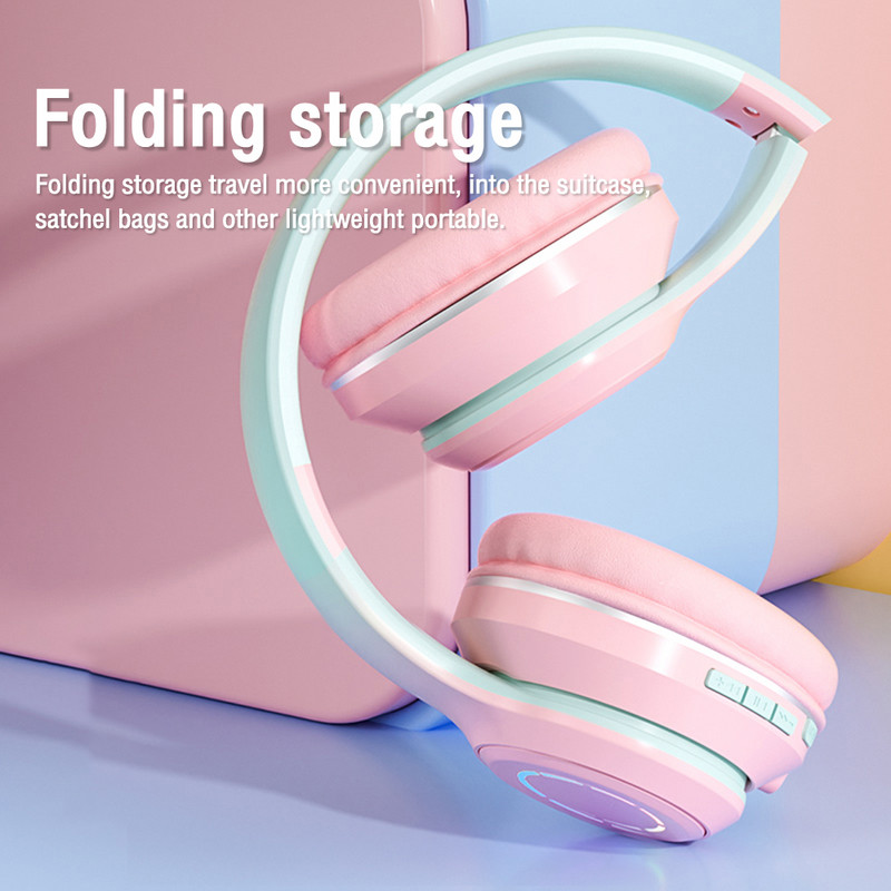 Kokkupandavad juhtmeta Bluetooth-kõrvaklapid mikrofoni LED-valgusega suured peakomplektid, mängukiiver, stereomuusika kõrvaklapid mobiiltelefoni sülearvuti jaoks