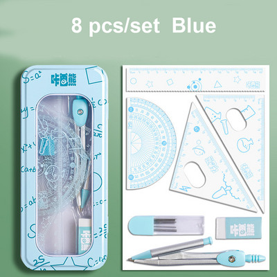 8 bucăți/set riglă busolă set creion geometrie raportor matematică student desen papetărie școală matematică pentru cadou băiat fată
