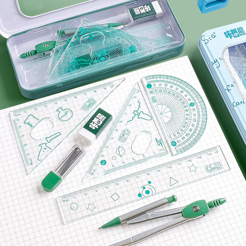 8 bucăți/set riglă busolă set creion geometrie raportor matematică student desen papetărie școală matematică pentru cadou băiat fată