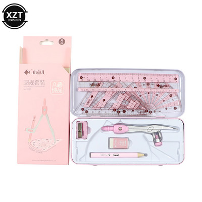 8 buc/set riglă busolă radieră triunghi raportor set geometrie papetărie matematică pentru băieți, fete, elevi, rechizite școlare