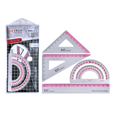4 tk/komplekt Creative alumiiniumsulamist joonlaua komplekt Joonistustööriistad Mõõtmisriistad KolmnurkJoonjoon, sirge nurk Protraktor Kooli kontoritarbed