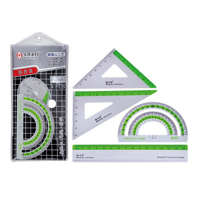 4 tk/komplekt Creative alumiiniumsulamist joonlaua komplekt Joonistustööriistad Mõõtmisriistad KolmnurkJoonjoon, sirge nurk Protraktor Kooli kontoritarbed