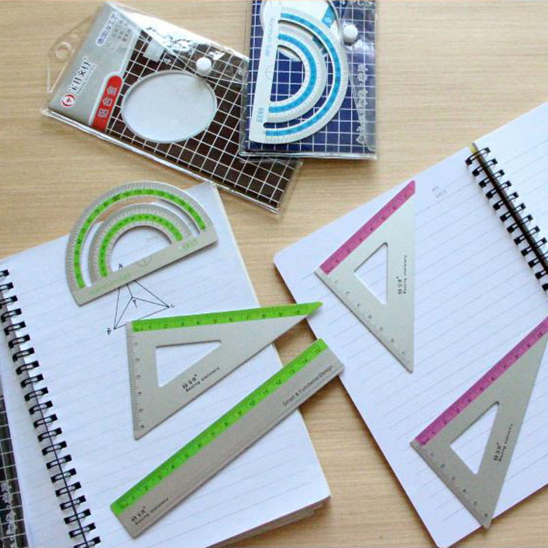 4 tk/komplekt Creative alumiiniumsulamist joonlaua komplekt Joonistustööriistad Mõõtmisriistad KolmnurkJoonjoon, sirge nurk Protraktor Kooli kontoritarbed