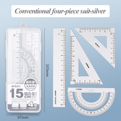 Alumīnija lineālu komplekts Metāla/plastmasas/mīkstie lineāli Matemātiskā ģeometrija Matemātika Zīmējums Kompass Rakstāmpiederumi Studentu skola 2023 Dāvana