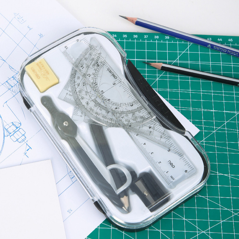 8vnt rinkinys Plastikas + metalas Geometrijos matuoklis piešimo mokyklos trintukas kompasų rinkinys matematikos trintuko liniuotė mokiniams Aukštos kokybės