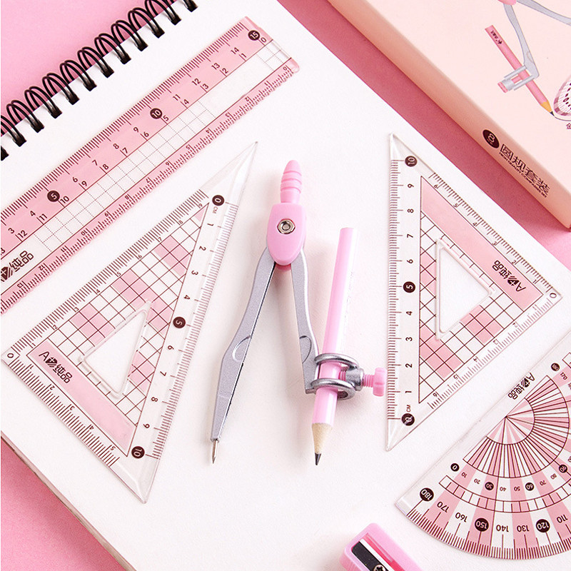 8 vnt./rinkinys Aukštos kokybės matematikos piešimo rinkinys su geležine dėže mokyklos mokinio kompaso liniuote pieštukų drožtukas trintukas egzamino įrankio raštinės reikmenys