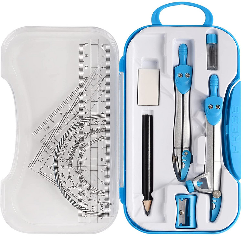 EZONE 10PCS matemātikas rīku komplekts studentu kancelejas piederumu ģeometrijas zīmēšanas eksāmens mērīšanas rīks lineāls kompass dzēšgumija atpakaļ uz skolu krātuve