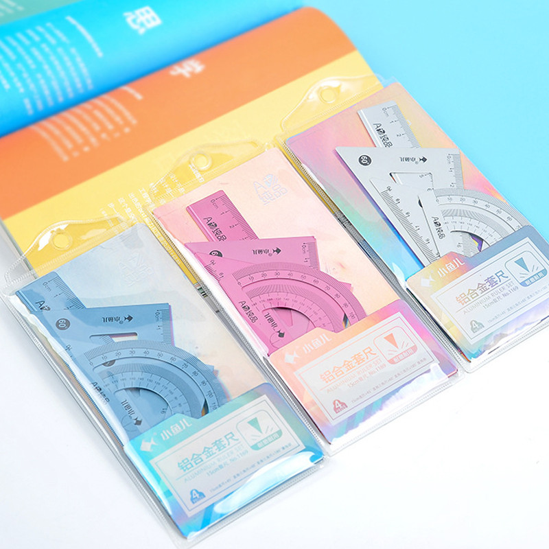 4 vienā matemātiskās ģeometrijas zīmēšanas komplekts ar 15/18 cm lineāliem transportieri, alumīnija sakausējuma studentu kancelejas piederumi, zīmēšanas rīks 1169