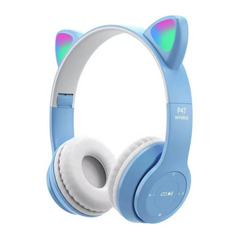 Сладко котешко ухо Bluetooth съвместима слушалка с LED безжична слушалка Деца Момичета Стерео сгъваема спортна слушалка с микрофон
