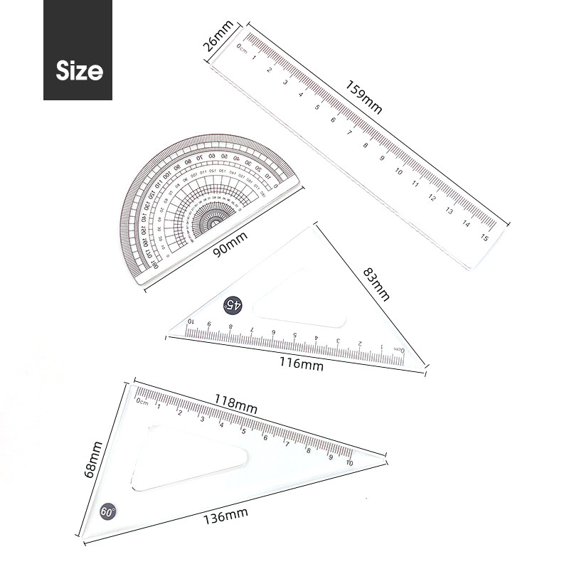 4-ühes õpilase joonlaua komplekt, 15 cm joonlaud, multifunktsionaalne mõõte- ja kirjatarbed 1013