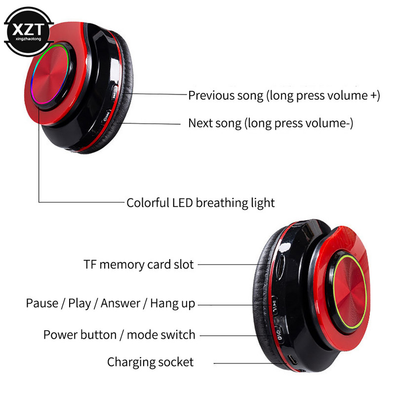 B39 Bluetooth ausinės belaidės šviečiančios ausinės sulankstomos stereo ausinės su mikrofono palaikymu SD kortelė skirta Xiaomi iPhone