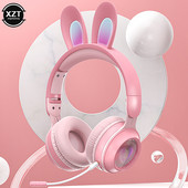 Mielos animacinės Rabbit Ear belaidės ausinės su mikrofonu Stereo muzikos Bluetooth ausinės su LED šviesos žaidimo ausinių fonu