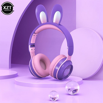 Сладки анимационни заешки уши Безжични слушалки с микрофон Стерео музика Bluetooth слушалки с LED светлина Игра Слушалки fone