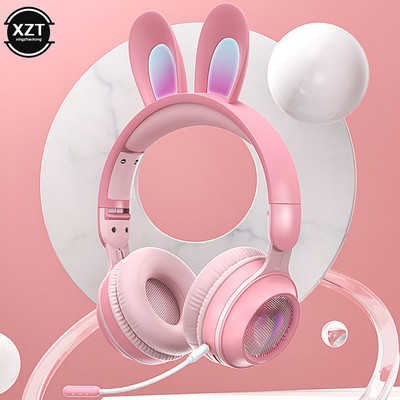 Armsad multikas Rabbit Ear juhtmeta kõrvaklapid mikrofoniga stereomuusika Bluetooth kõrvaklapid LED valgusega mängupeakomplekti fone