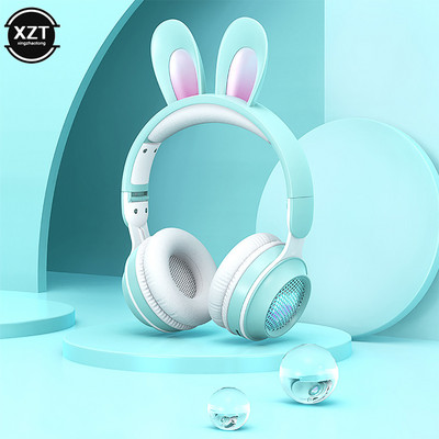 Mielos animacinės Rabbit Ear belaidės ausinės su mikrofonu Stereo muzikos Bluetooth ausinės su LED šviesos žaidimo ausinių fonu