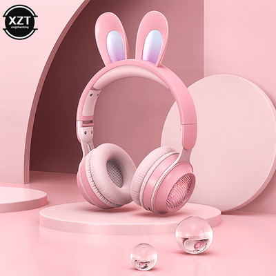 Mielos animacinės Rabbit Ear belaidės ausinės su mikrofonu Stereo muzikos Bluetooth ausinės su LED šviesos žaidimo ausinių fonu