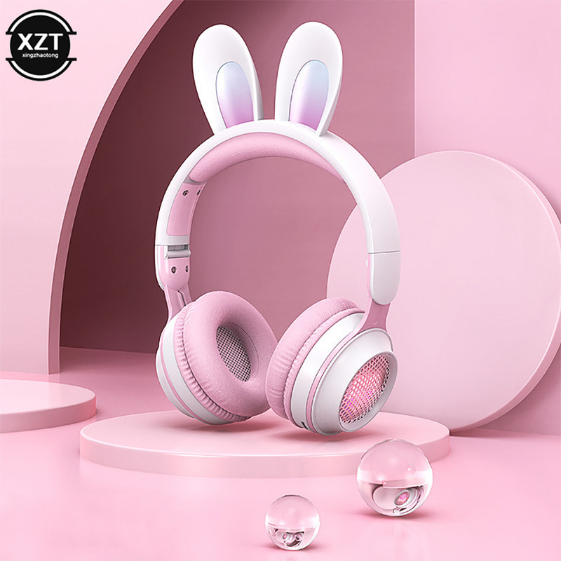 Mielos animacinės Rabbit Ear belaidės ausinės su mikrofonu Stereo muzikos Bluetooth ausinės su LED šviesos žaidimo ausinių fonu