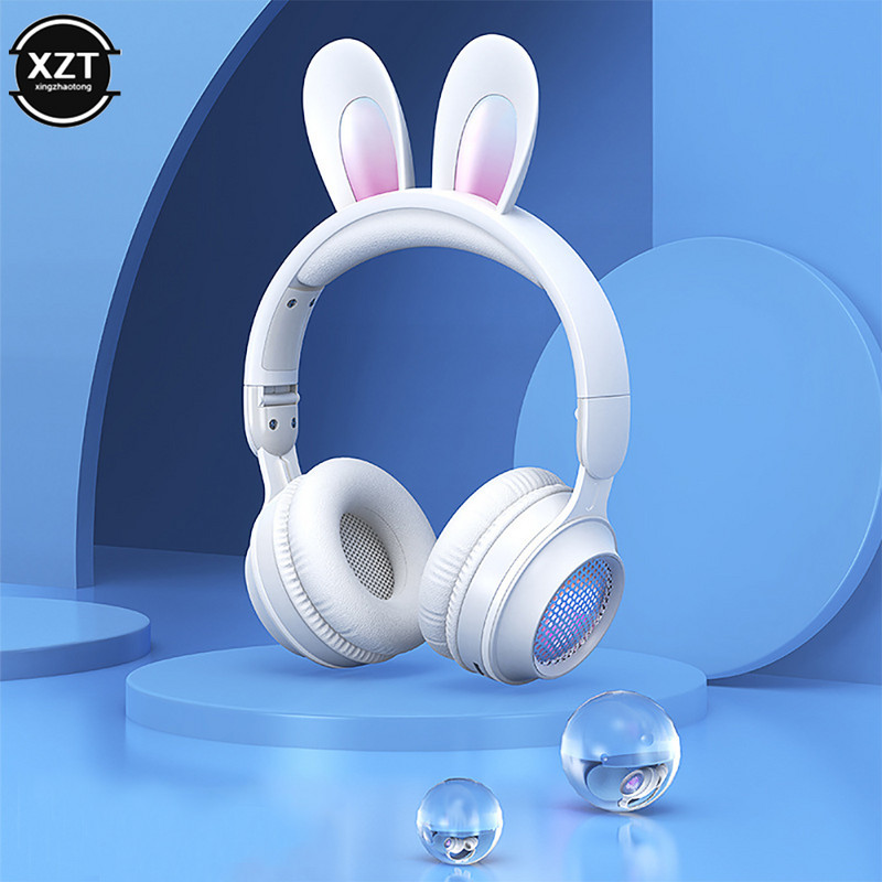 Mielos animacinės Rabbit Ear belaidės ausinės su mikrofonu Stereo muzikos Bluetooth ausinės su LED šviesos žaidimo ausinių fonu
