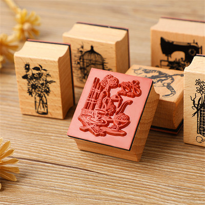 Vintage Sewing Machine Cat Decoration Wooden Rubber Stamps For Card Making Scrapbooking DIY Craft Supplies Standard Stamp Seals