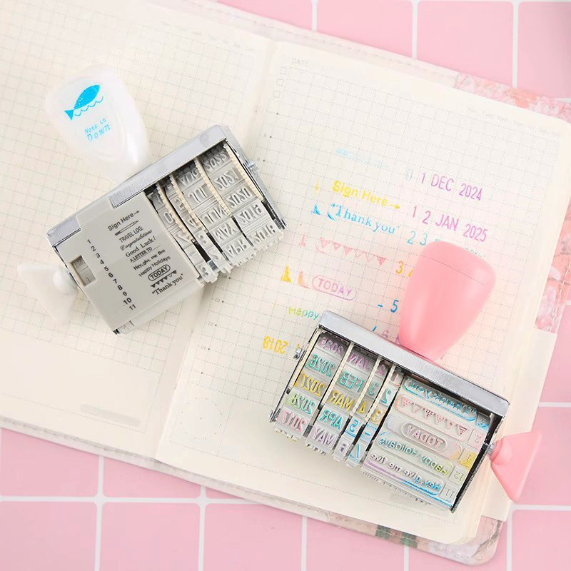 Senovinis reguliuojamas datos voleliu antspaudas Guma Skaidrus datos žodžiai Antspaudas DIY Planner Žurnalas Amatai Kawaii Kanceliarinės prekės Biuro reikmenys
