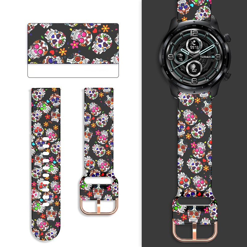 Silikoonrihm Ticwatch Pro3 GPS/GTX/E2/S2/2020 nutikella rihma prinditud käevõru jaoks Ticwatch Pro/Ticwatch E2 rihma jaoks