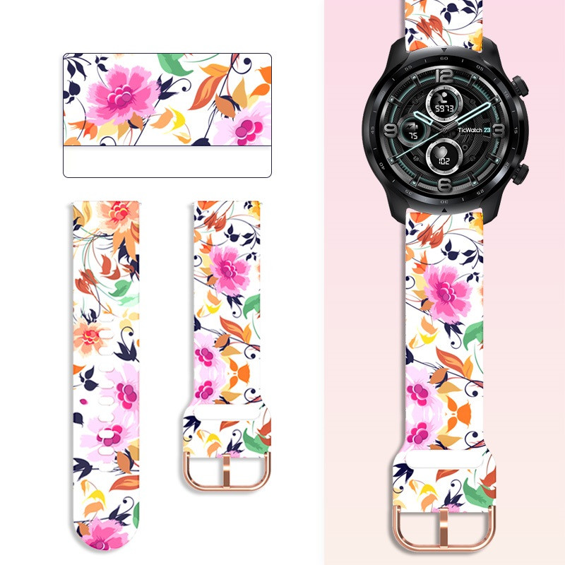 Silikoonrihm Ticwatch Pro3 GPS/GTX/E2/S2/2020 nutikella rihma prinditud käevõru jaoks Ticwatch Pro/Ticwatch E2 rihma jaoks