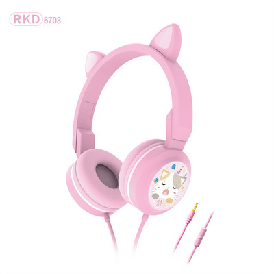 Mielos katės ausinės vaikiškos ausinės su mikrofonu, galinčios valdyti laidines ausines, stereo muzikos grotuvas, nešiojamas kompiuteris planšetinis kompiuteris, MP3 ausinės, dovana