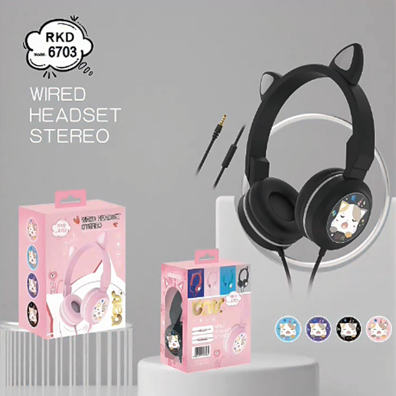 Mielos katės ausinės vaikiškos ausinės su mikrofonu, galinčios valdyti laidines ausines, stereo muzikos grotuvas, nešiojamas kompiuteris planšetinis kompiuteris, MP3 ausinės, dovana