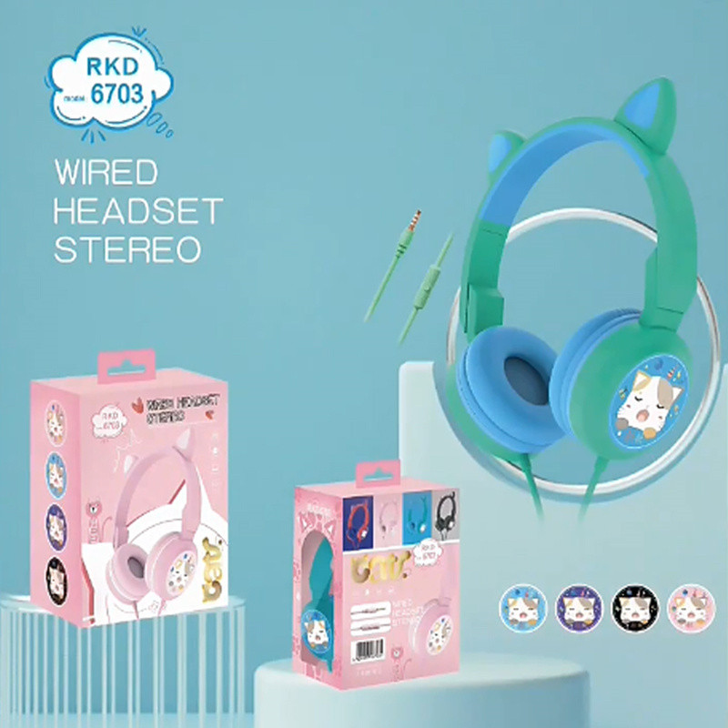 Mielos katės ausinės vaikiškos ausinės su mikrofonu, galinčios valdyti laidines ausines, stereo muzikos grotuvas, nešiojamas kompiuteris planšetinis kompiuteris, MP3 ausinės, dovana